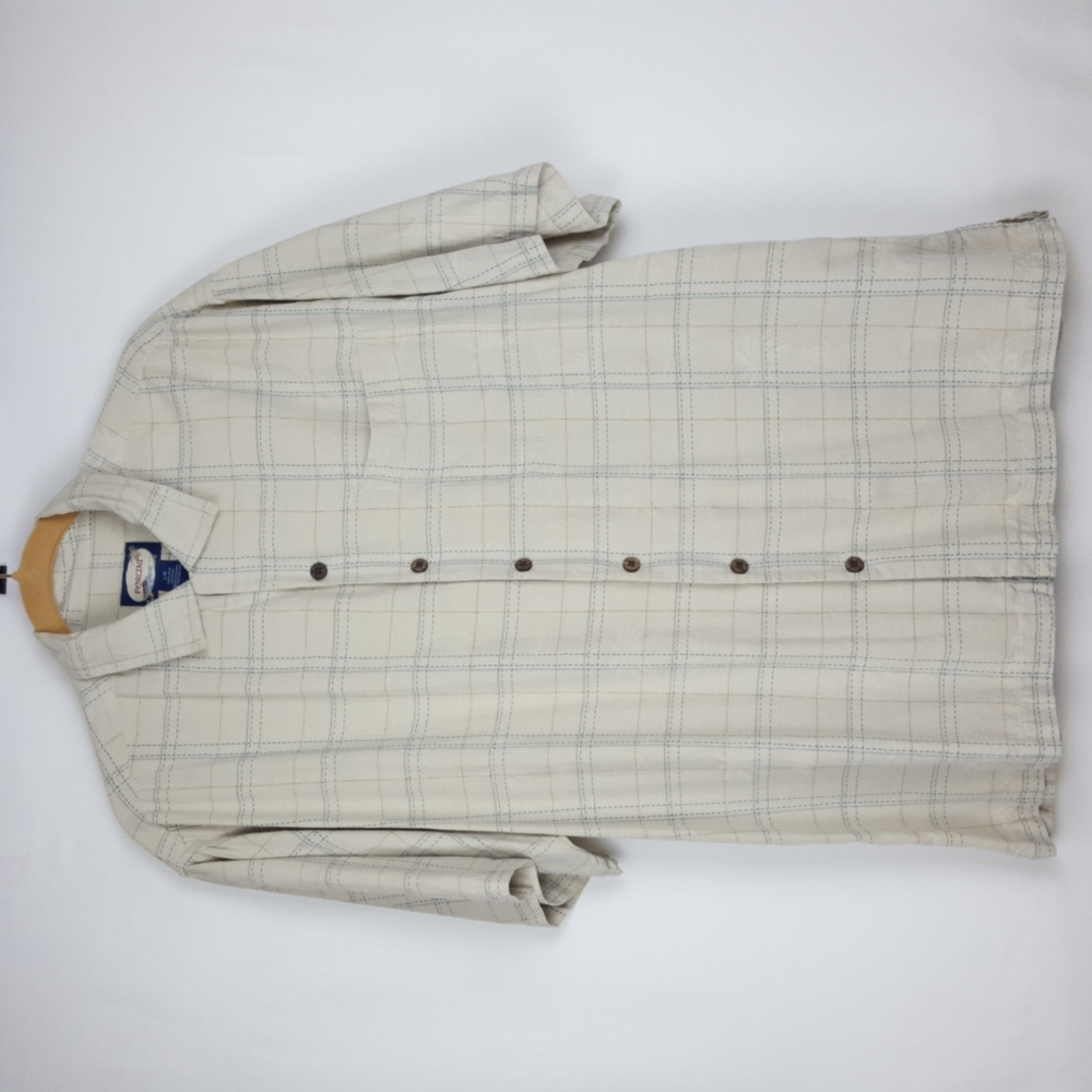 COPY - Porcini Silk Cream blue plaid Collared Short Sleeve Men’s Shirt